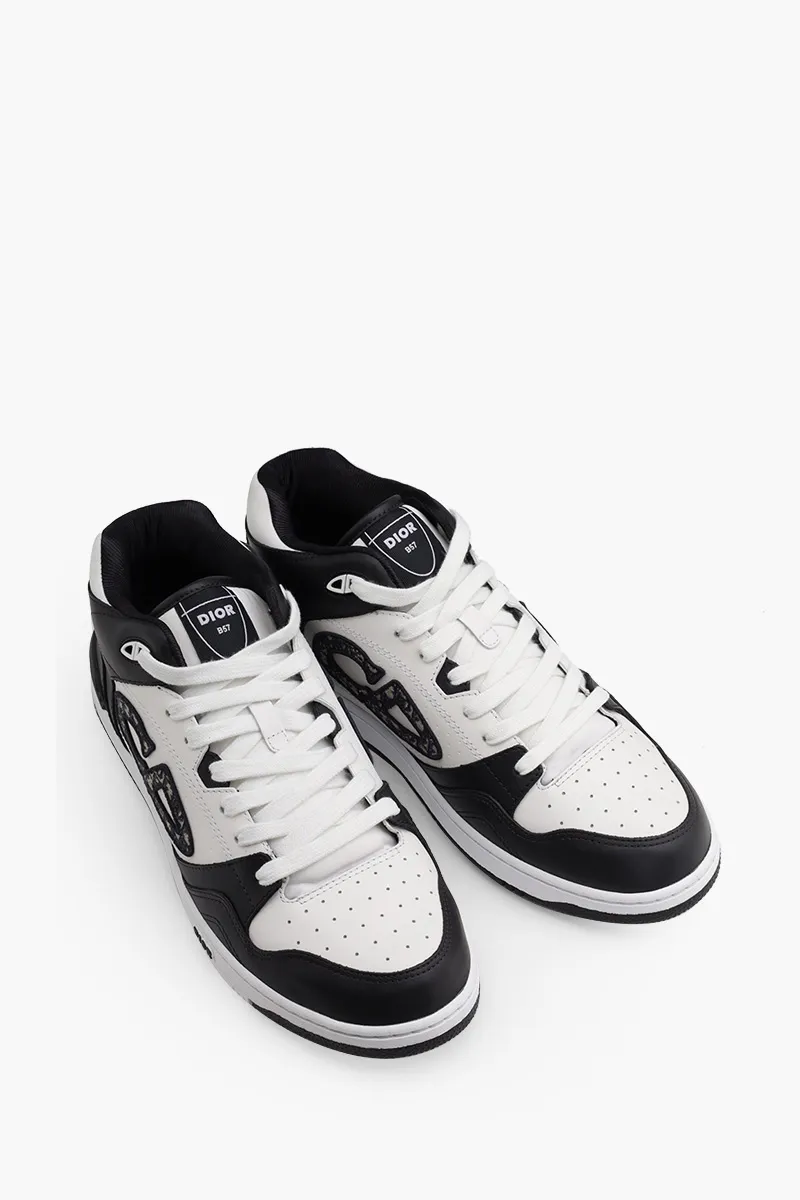DIOR HOMME B57 Mid-Top Sneakers in Black/White Calfskin with Dior Oblique Jacquard! 1