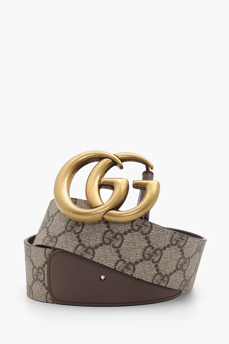 GUCCI GG Supreme Belt 4cm in Beige/Brown Leather with Double G Buckle GHW 1