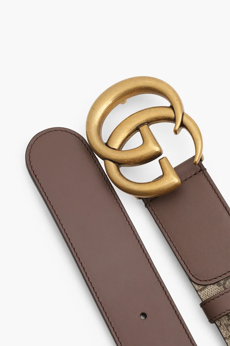 GUCCI GG Supreme Belt 4cm in Beige/Brown Leather with Double G Buckle GHW 2