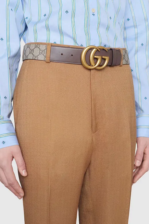 GUCCI GG Supreme Belt 4cm in Beige/Brown Leather with Double G Buckle GHW 4