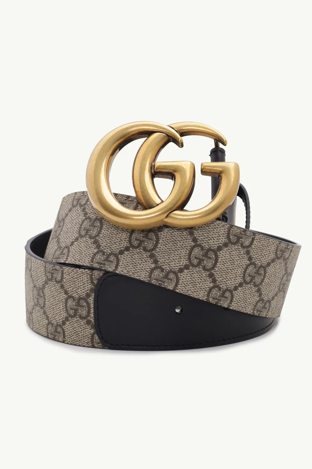 GUCCI GG Supreme Belt 4cm in Beige/Black Leather with Double G Buckle GHW 0