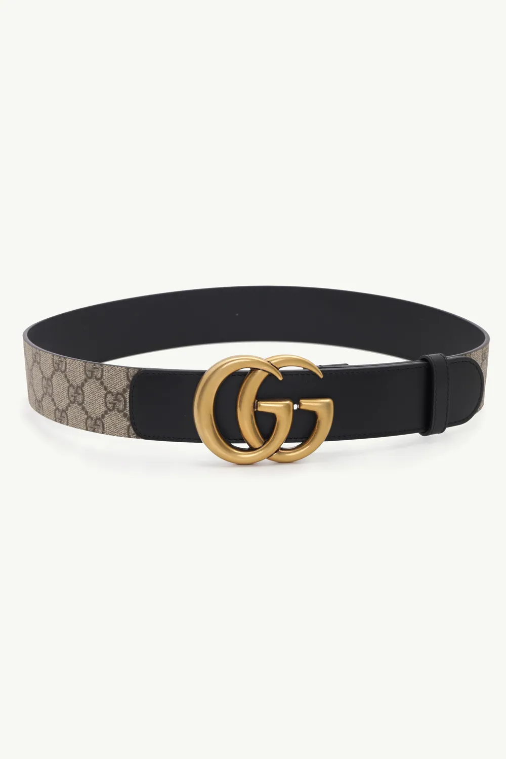 GUCCI GG Supreme Belt 4cm in Beige/Black Leather with Double G Buckle GHW 1