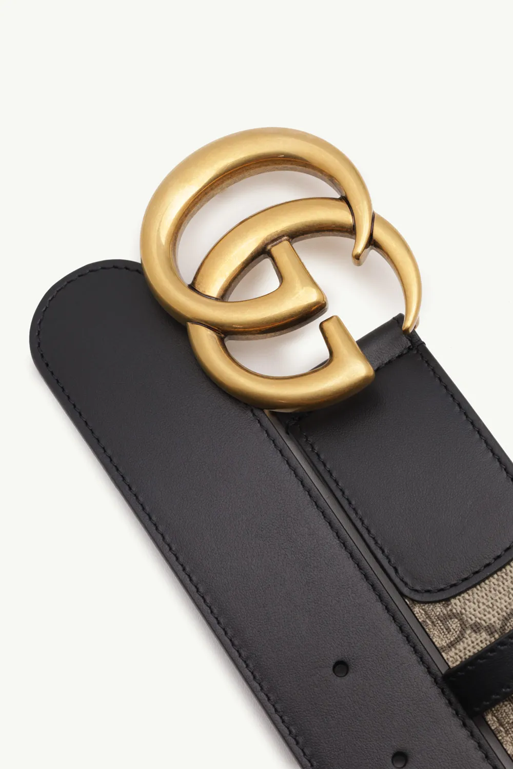 GUCCI GG Supreme Belt 4cm in Beige/Black Leather with Double G Buckle GHW 2
