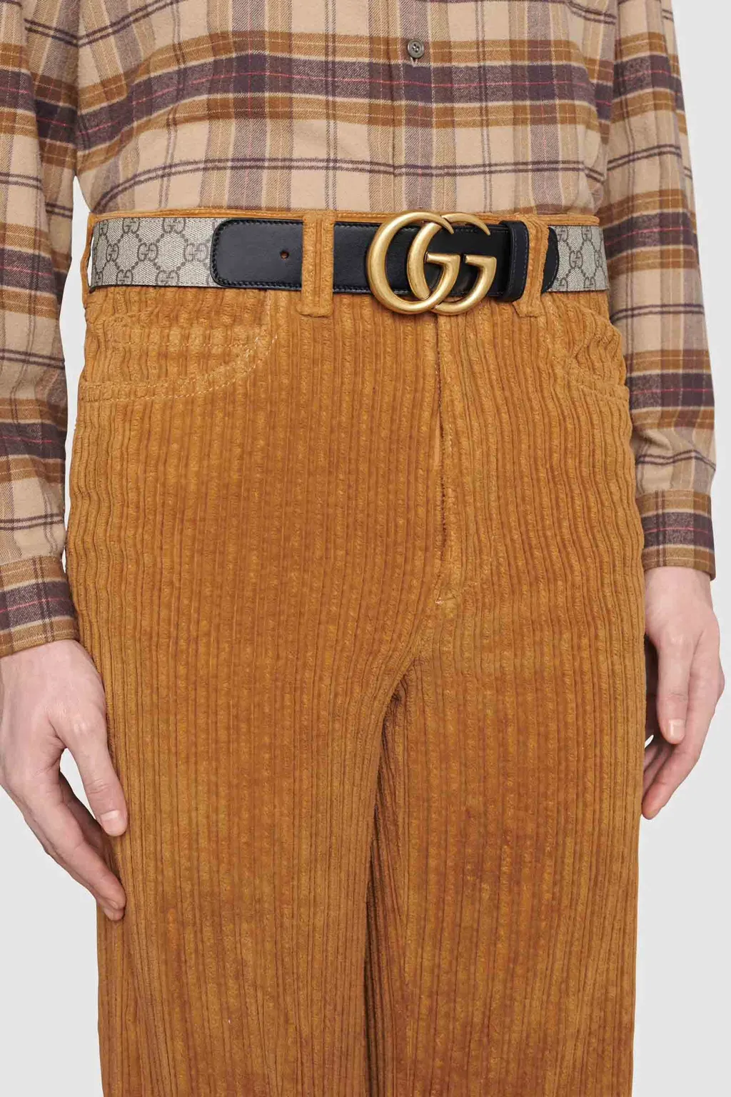 GUCCI GG Supreme Belt 4cm in Beige/Black Leather with Double G Buckle GHW 4