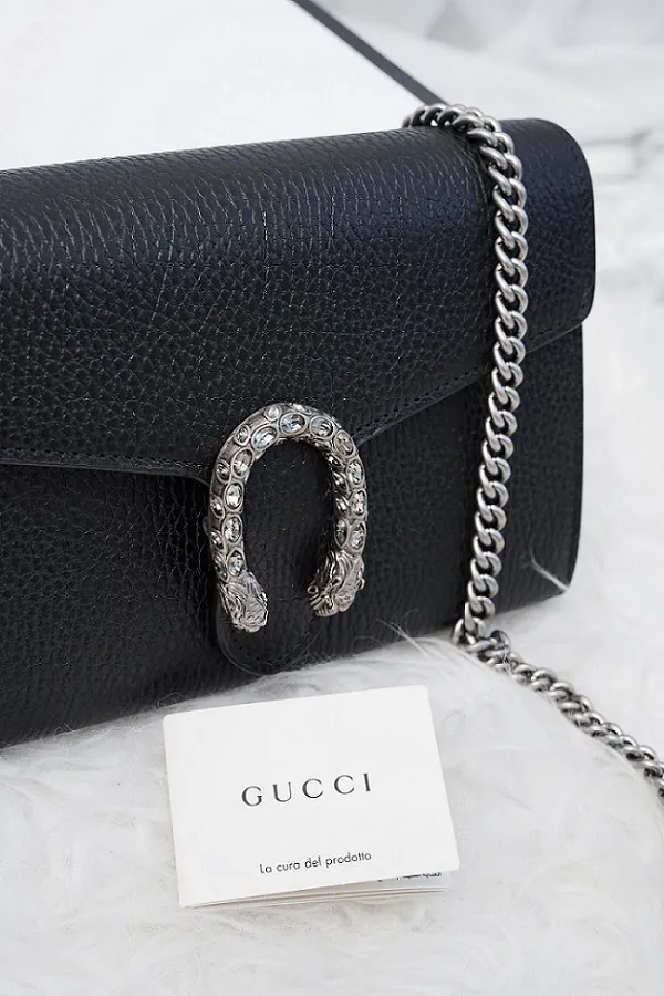 GUCCI Mini Dionysus Wallet on Chain in Black 1