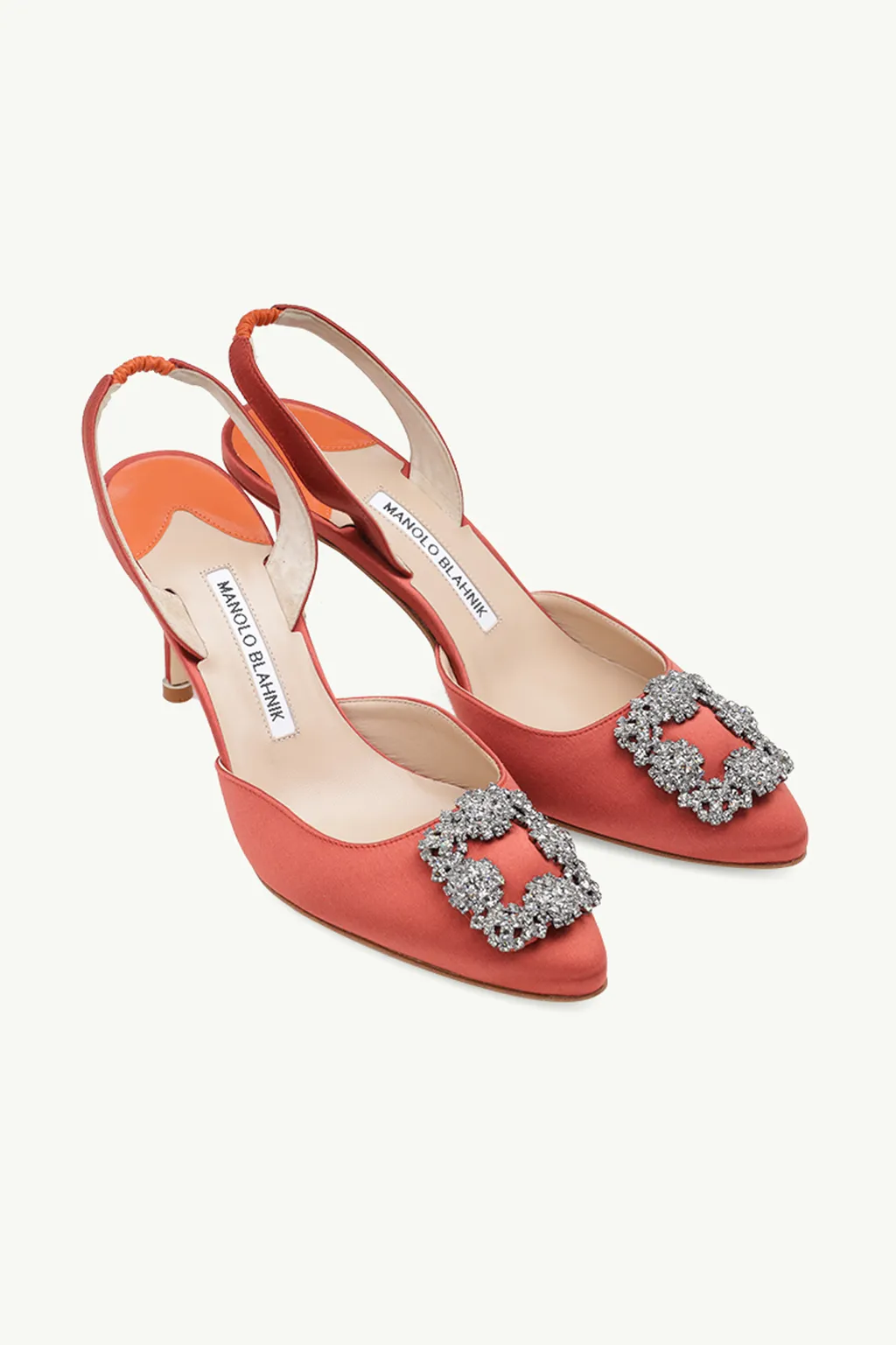 MANOLO BLAHNIK Hangisi Slingback Pumps 7cm in Dark Brown Satin with Dark Crystal 1
