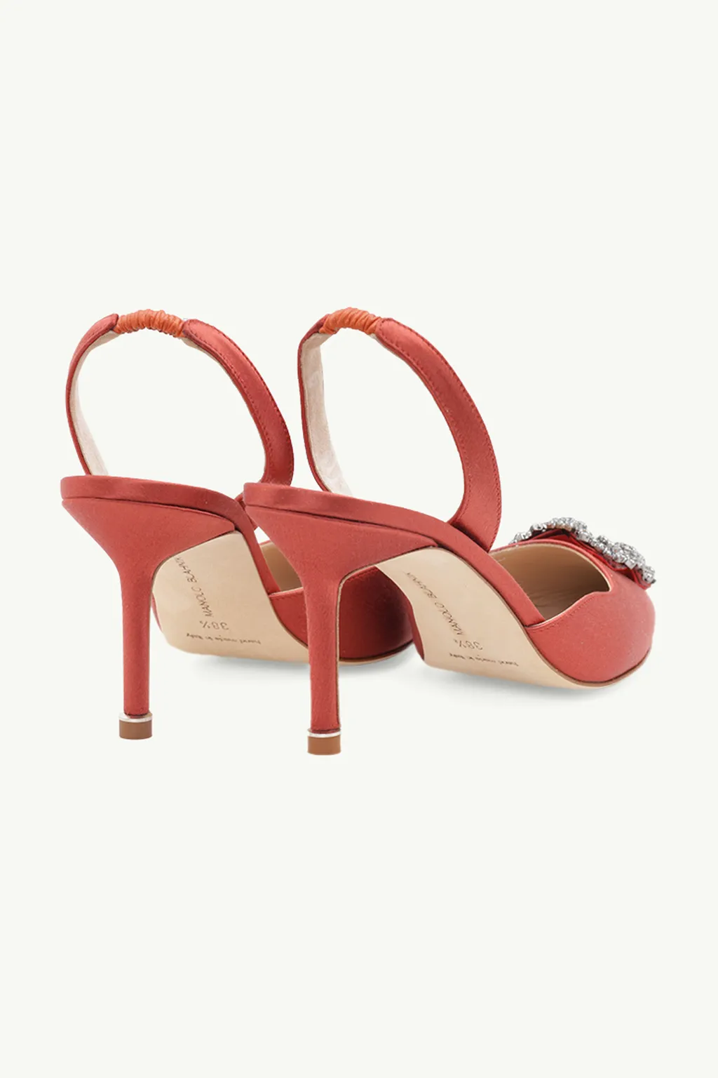 MANOLO BLAHNIK Hangisi Slingback Pumps 7cm in Dark Brown Satin with Dark Crystal 2