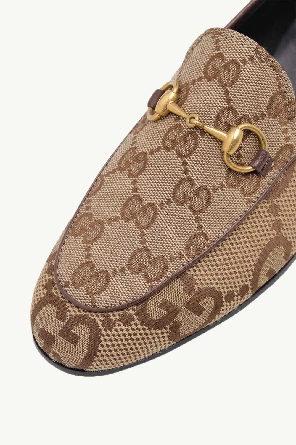 GUCCI Women Maxi GG Jordaan Loafers in Camel/Ebony Canvas 4