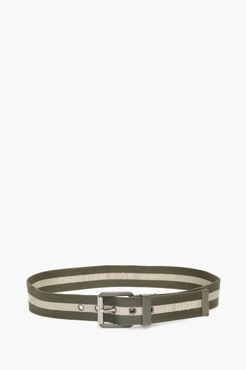 CHRISTIAN DIOR Square Buckle Belt 35mm in Olive/Beige Nylon Jacquard with Matte Olive Buckle 0