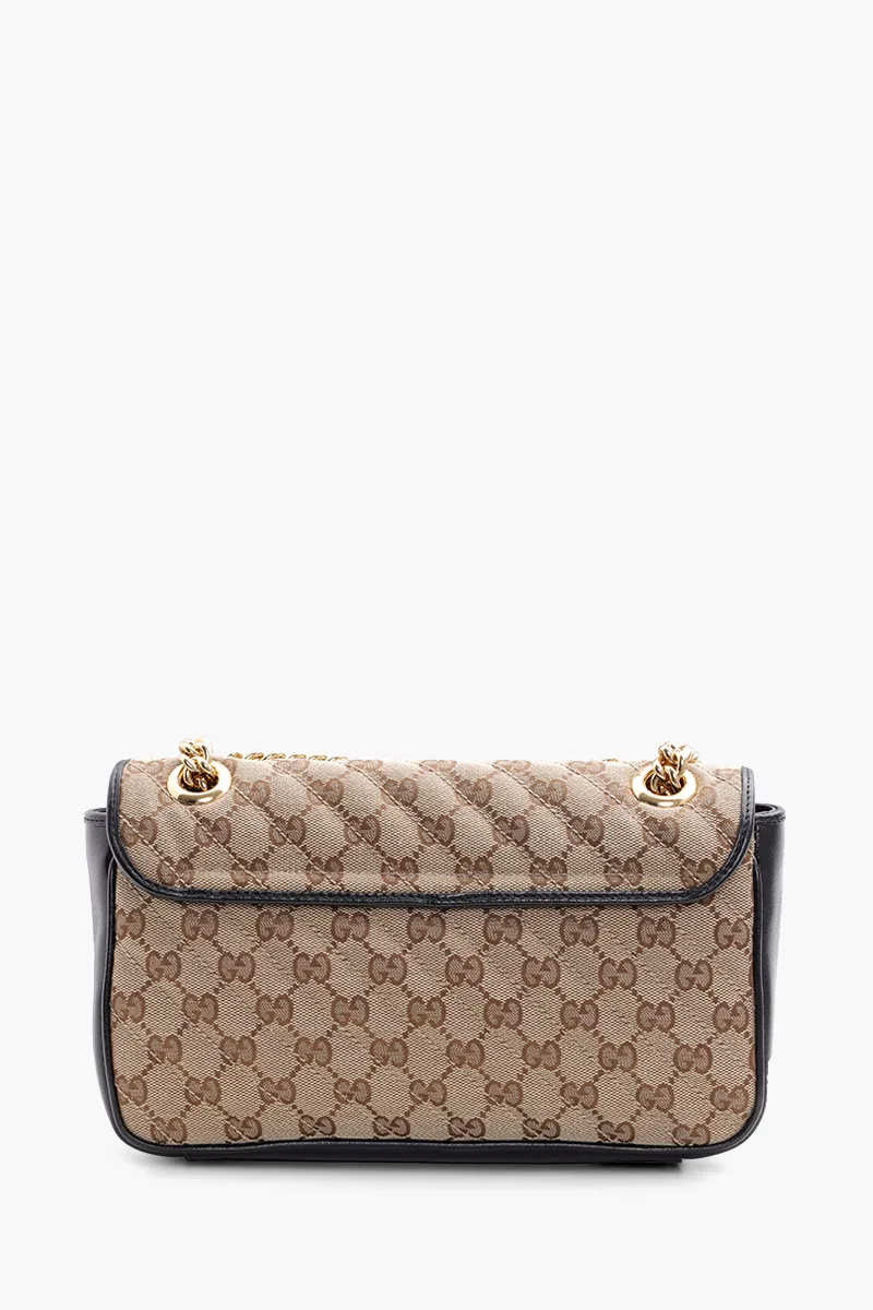 GUCCI Small GG Marmont Shoulder Bag in Beige/Ebony/Black Canvas GHW 1