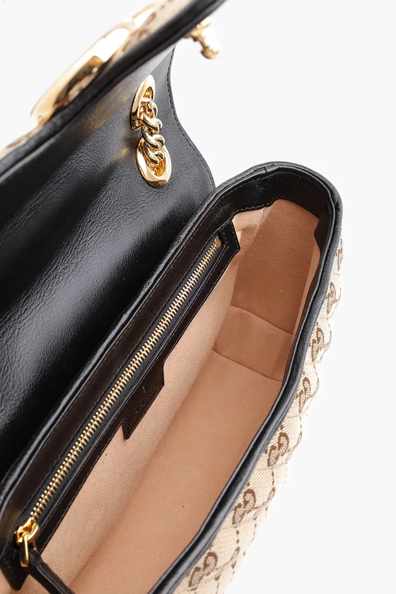 GUCCI Small GG Marmont Shoulder Bag in Beige/Ebony/Black Canvas GHW 3