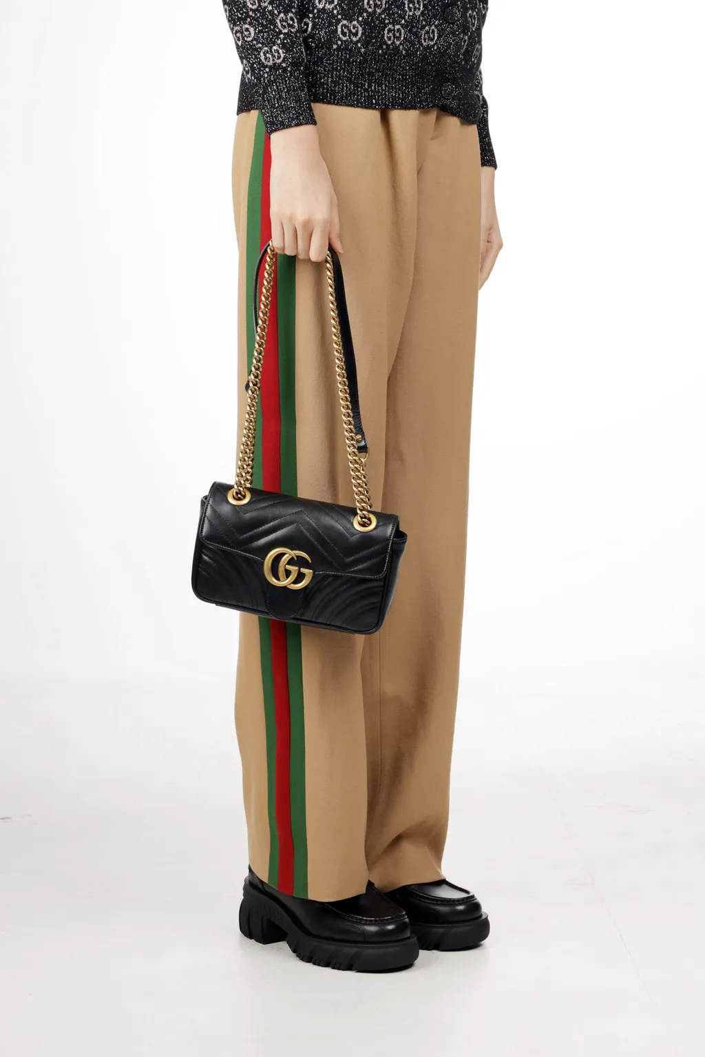 GUCCI Mini GG Marmont Flap Shoulder Bag in Black GHW 4