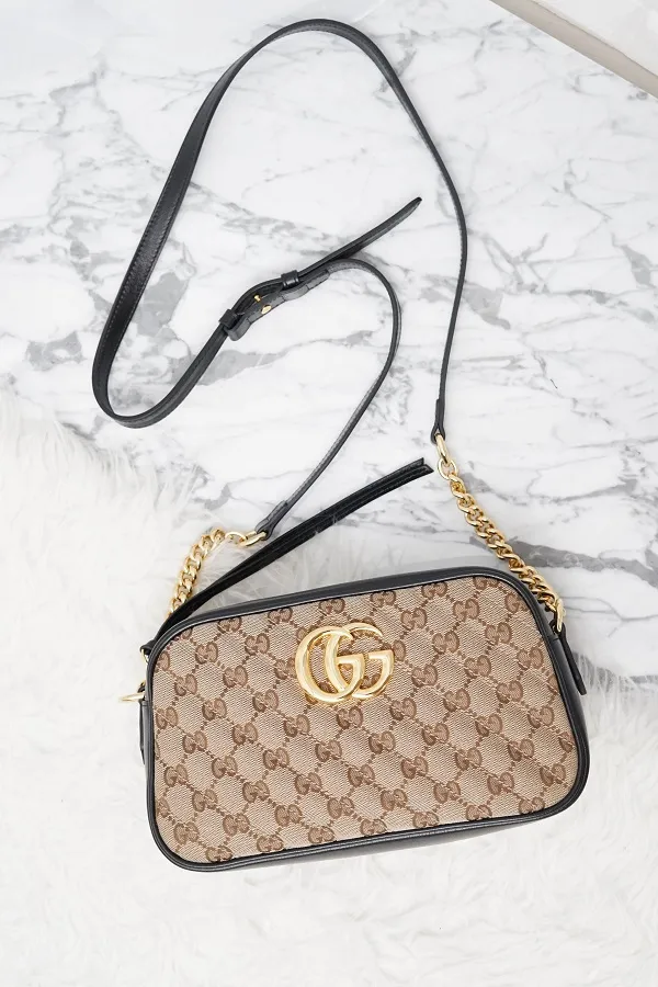 GUCCI Small GG Marmont Zipper Shoulder Bag in Beige/Ebony/Black GHW 3