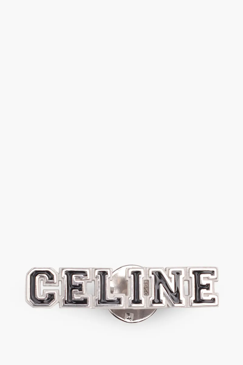 CELINE Logo Universe Pin in Black/Silver with Rhodium Finish x Enamel 0