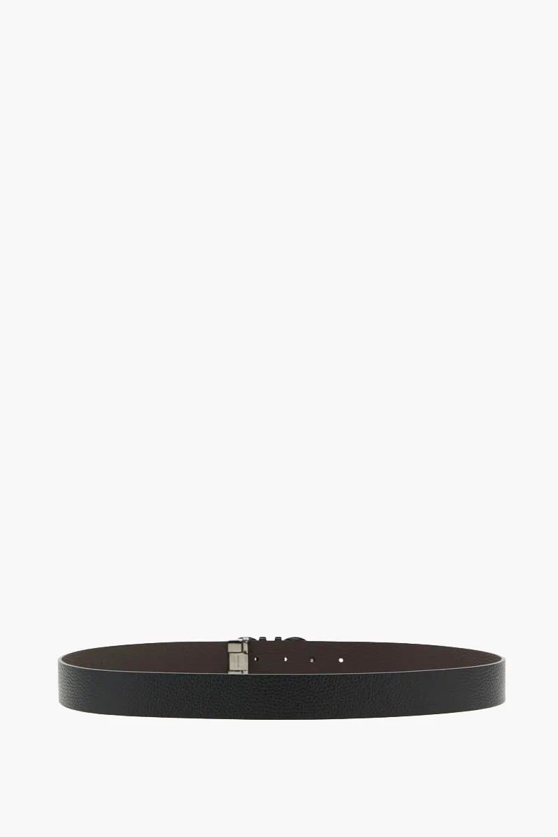SALVATORE FERRAGAMO Men Reversible Glossy Gancini Belt 3cm in Black/Hickory Grained Calfskin SHW 2
