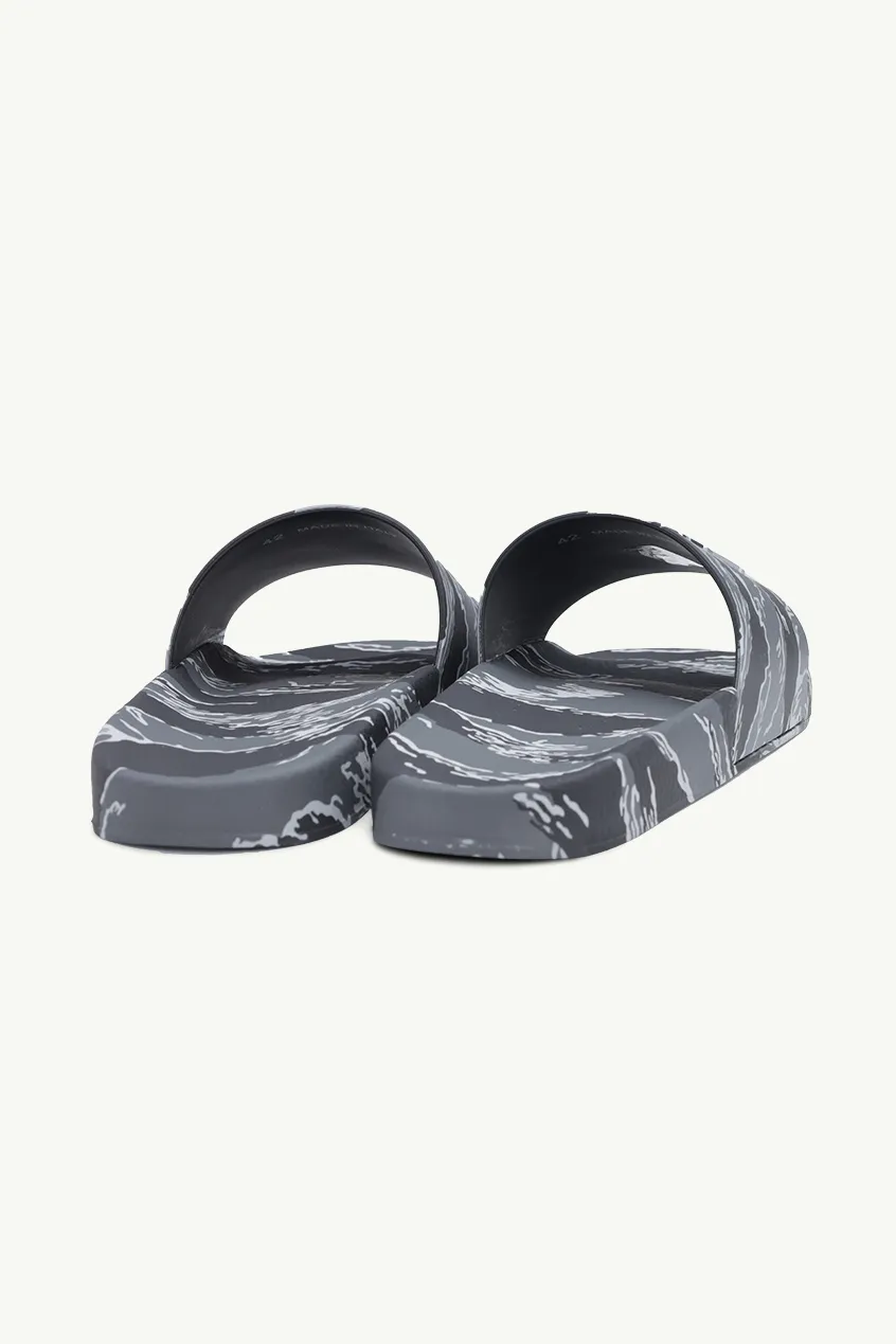 MONCLER Men Basile Tiger Print Slides in Grey Multicolor with 3D Logo 2