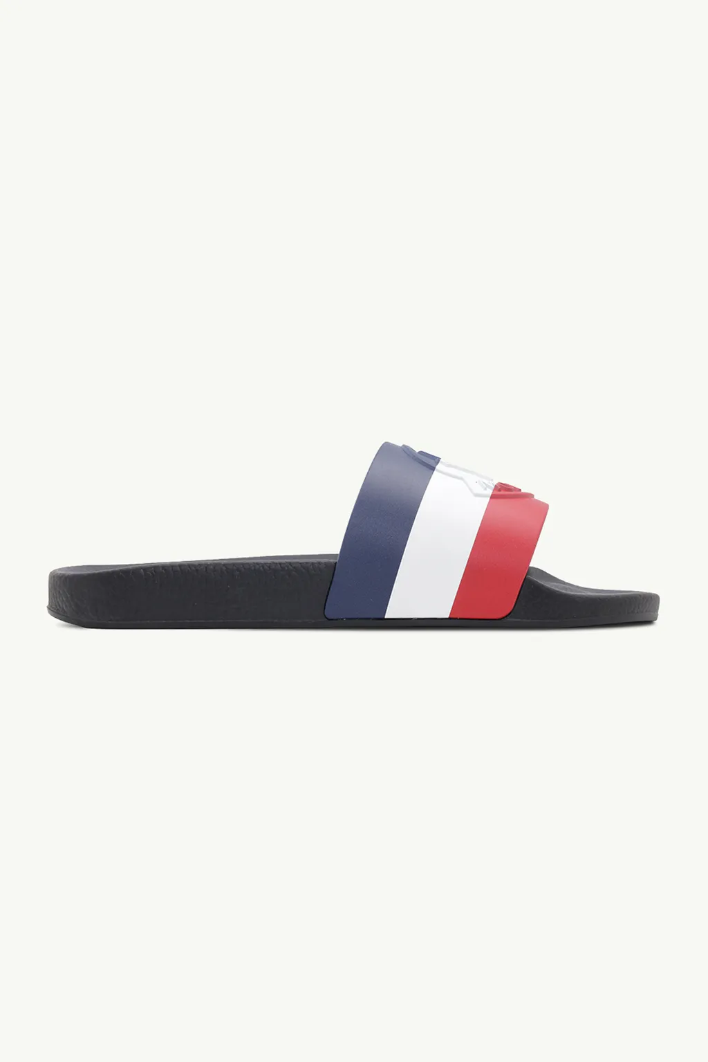 MONCLER Jeanne Logo Embossed Slides in Black/Blue/Red 0