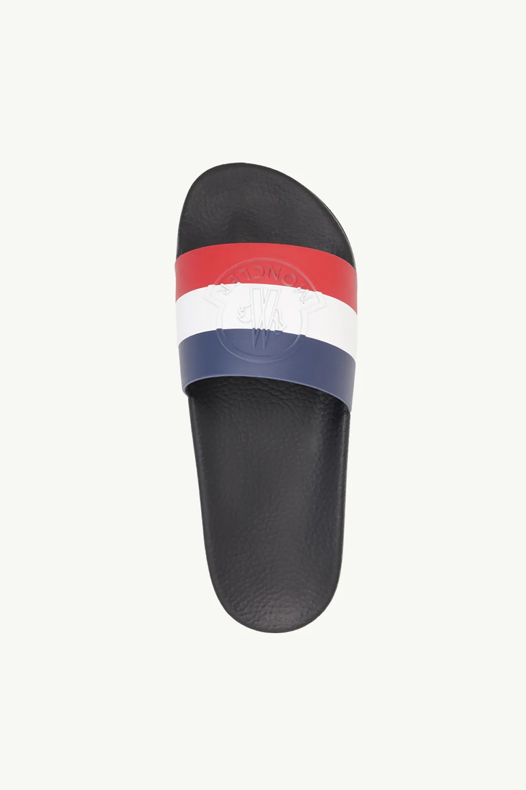 MONCLER Jeanne Logo Embossed Slides in Black/Blue/Red 3