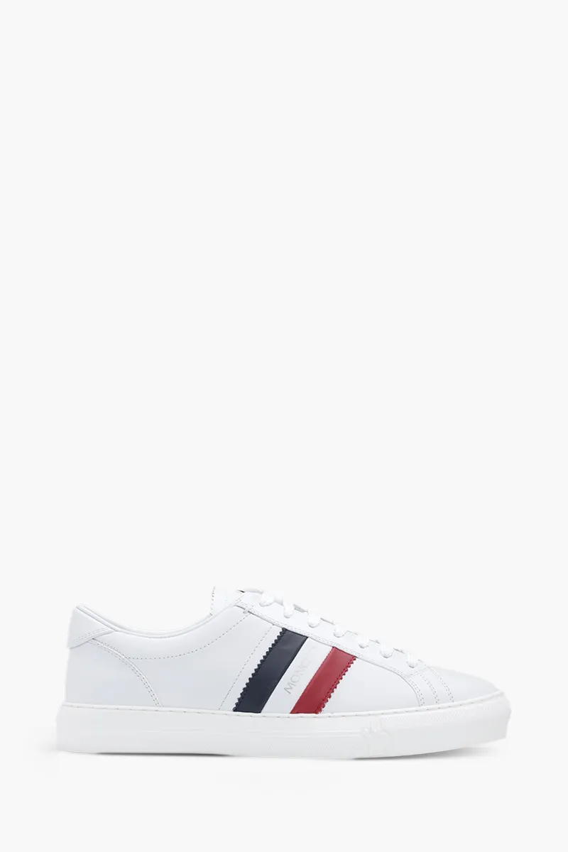MONCLER Men New Monaco Tennis Sneakers in White with Iconic Band 0