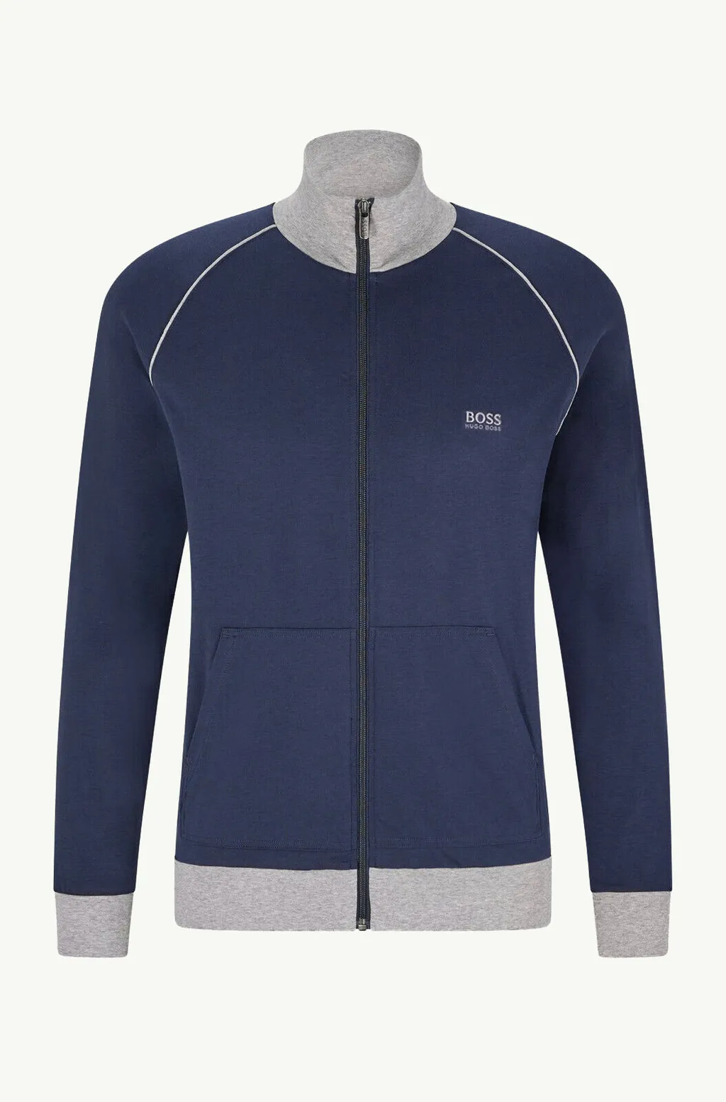 HUGO BOSS Men Mix & Match Loungwear Track Suit Jacket in Dark Blue/Grey Stretch-Cotton 0