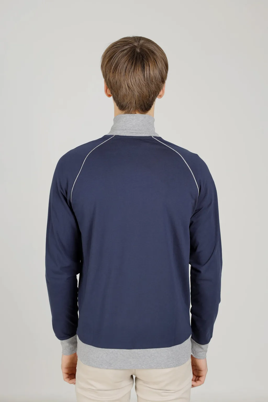 HUGO BOSS Men Mix & Match Loungwear Track Suit Jacket in Dark Blue/Grey Stretch-Cotton 2