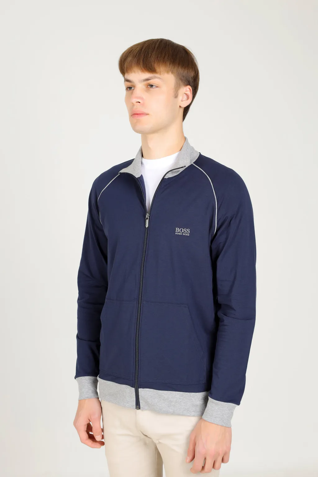 HUGO BOSS Men Mix & Match Loungwear Track Suit Jacket in Dark Blue/Grey Stretch-Cotton 3