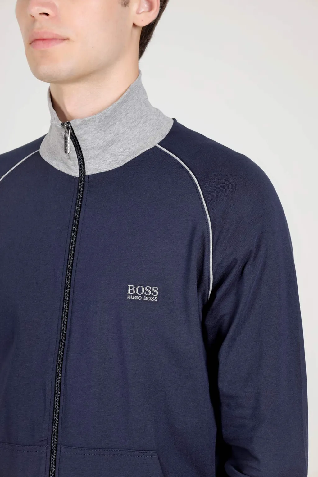 HUGO BOSS Men Mix & Match Loungwear Track Suit Jacket in Dark Blue/Grey Stretch-Cotton 4