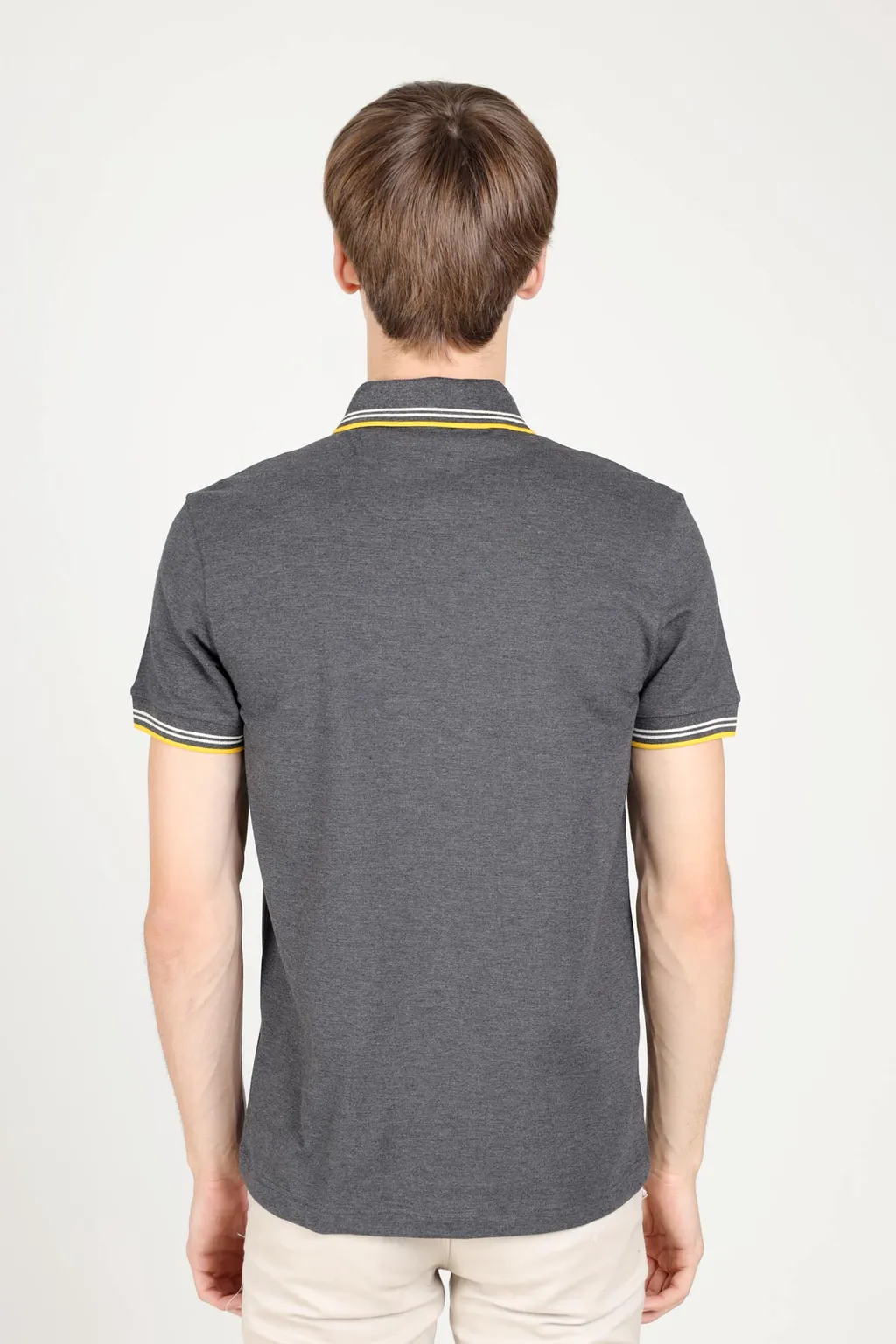 HUGO BOSS Men Slim Fit Polo Shirt in Dark Grey/White/Yellow with Curved Logo 2