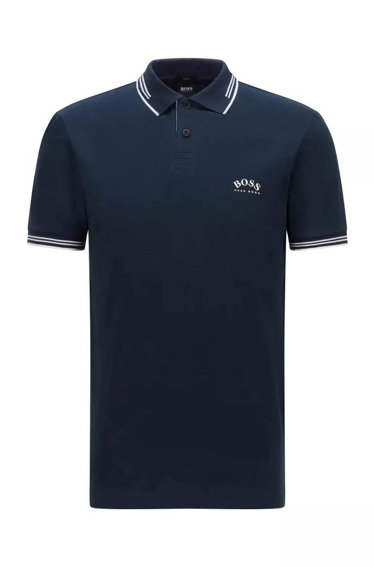 HUGO BOSS Men Slim Fit Polo Shirt in Blue/White with Curved Logo 0