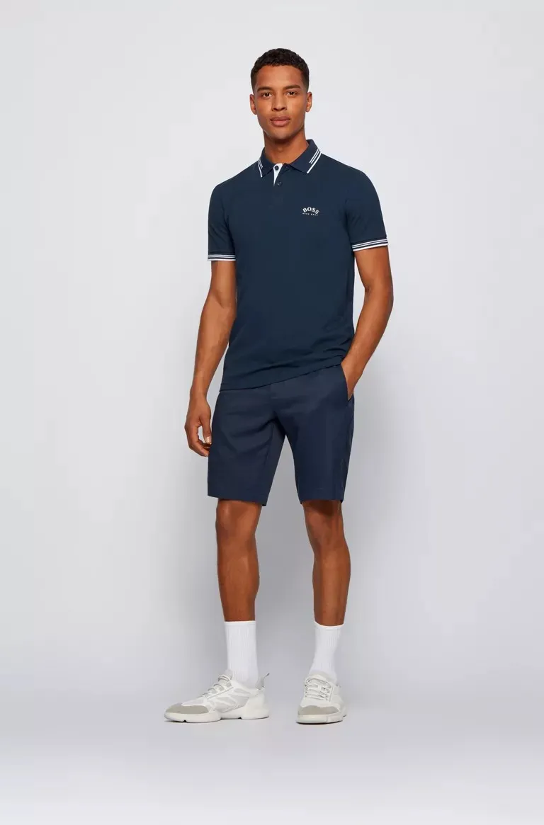 HUGO BOSS Men Slim Fit Polo Shirt in Blue/White with Curved Logo 2