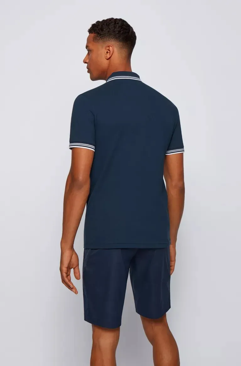 HUGO BOSS Men Slim Fit Polo Shirt in Blue/White with Curved Logo 3
