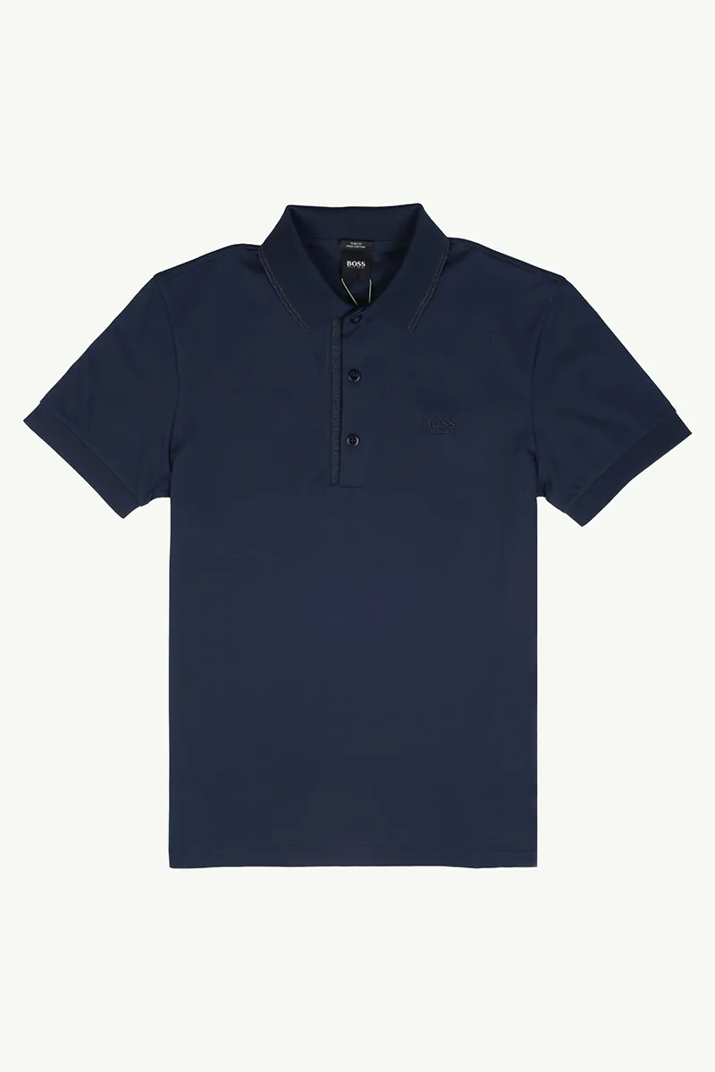 HUGO BOSS Men Slim Fit Paule 4 Polo Shirt in Dark Blue with Logo Placket 0