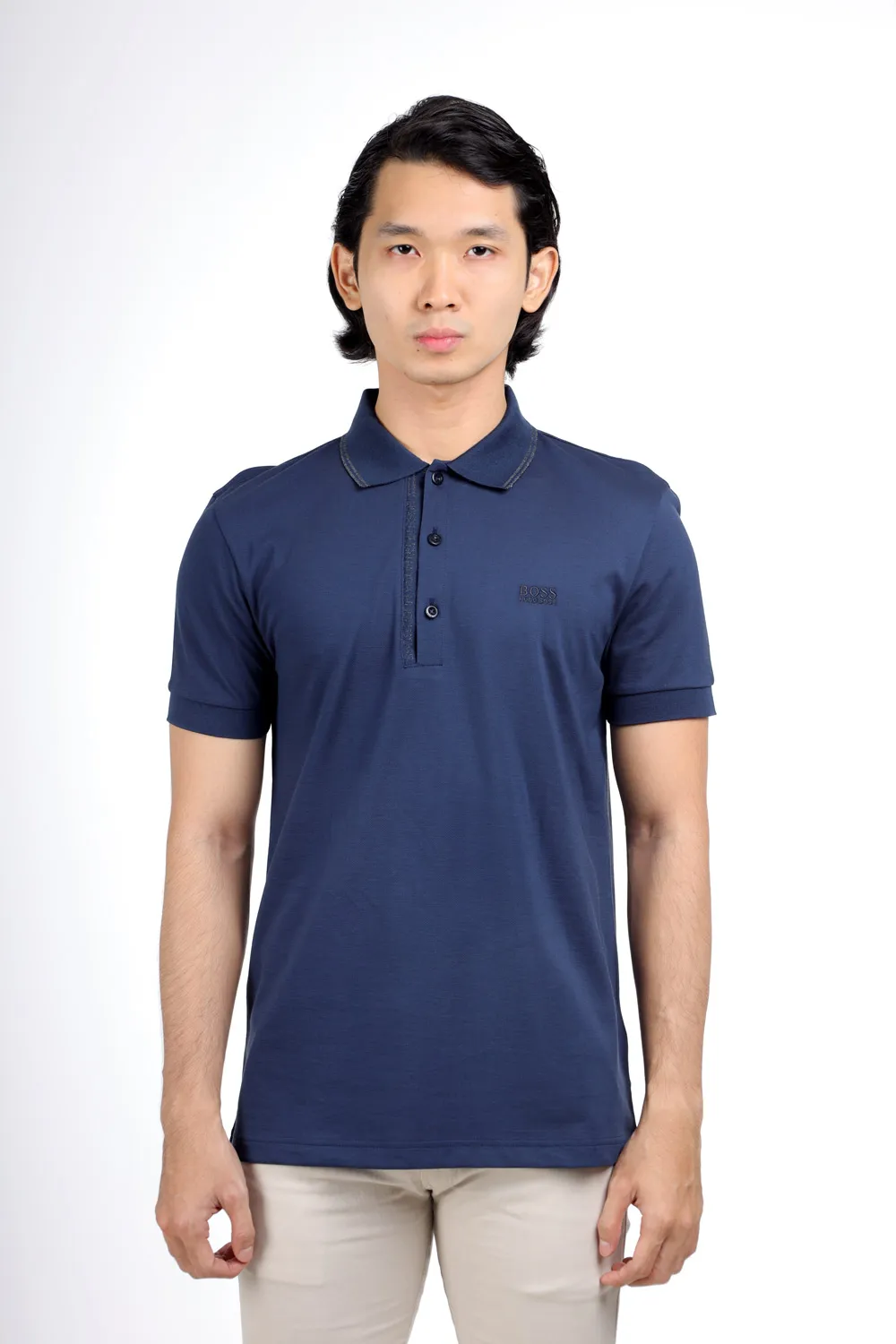 HUGO BOSS Men Slim Fit Paule 4 Polo Shirt in Dark Blue with Logo Placket 4