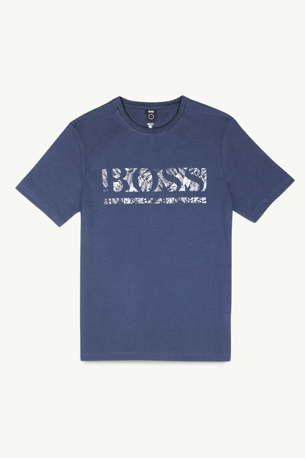 HUGO BOSS Men Botanical Logo Regular Fit T-Shirt in Dark Blue Cotton Jersey 0