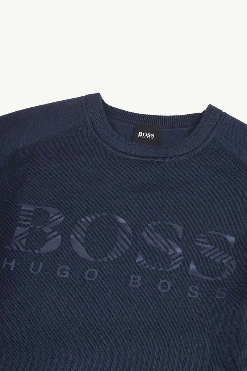 HUGO BOSS Men Rimond Decorative Reflective Logo Relaxed Fit Sweater in Dark Blue 2