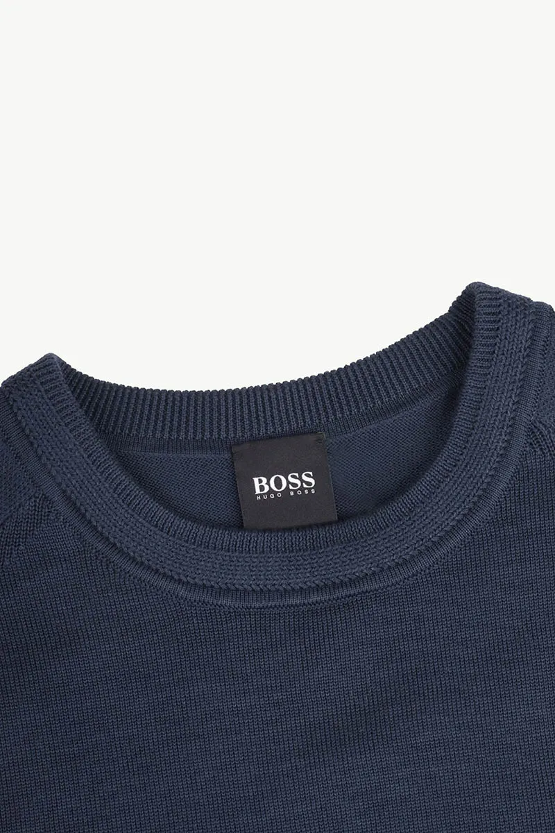HUGO BOSS Men Rimond Decorative Reflective Logo Relaxed Fit Sweater in Dark Blue 3