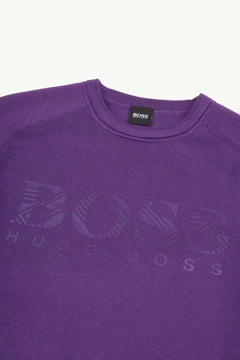 HUGO BOSS Men Rimond Decorative Reflective Logo Relaxed Fit Sweater in Dark Purple 2