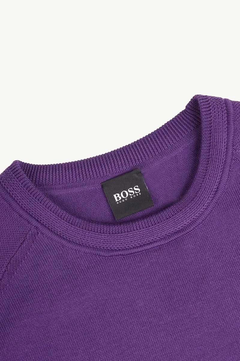 HUGO BOSS Men Rimond Decorative Reflective Logo Relaxed Fit Sweater in Dark Purple 3