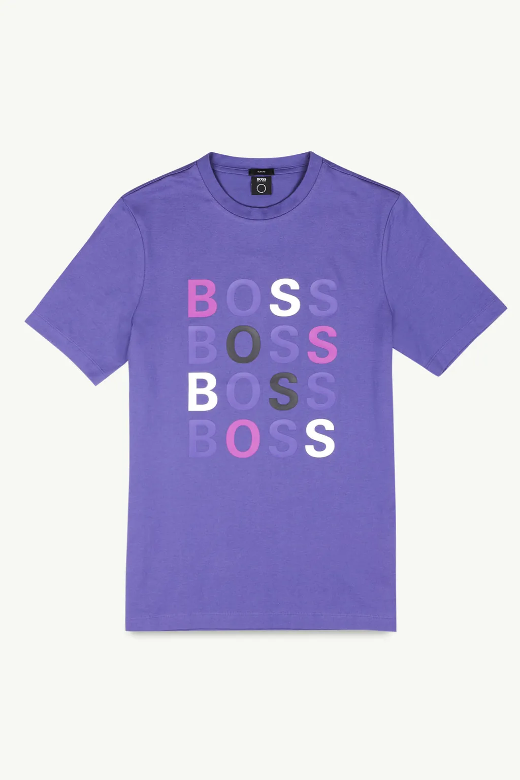 HUGO BOSS Men Tessler Slim Fit T-Shirt in Purple Cotton Jersey with Multicolor Logos 0