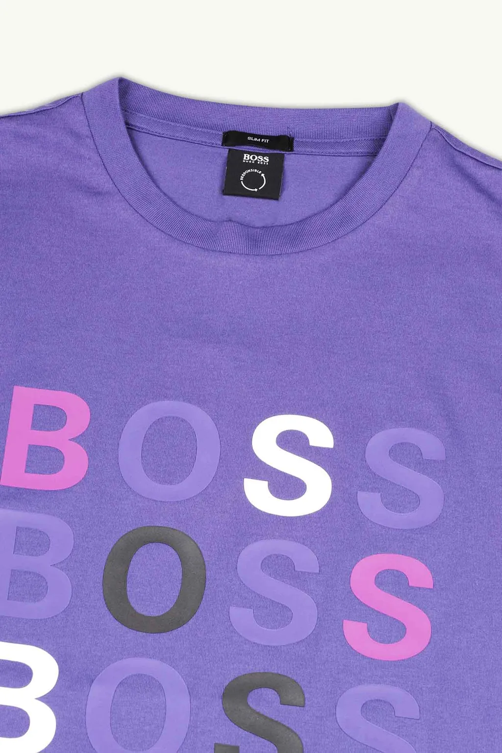 HUGO BOSS Men Tessler Slim Fit T-Shirt in Purple Cotton Jersey with Multicolor Logos 2