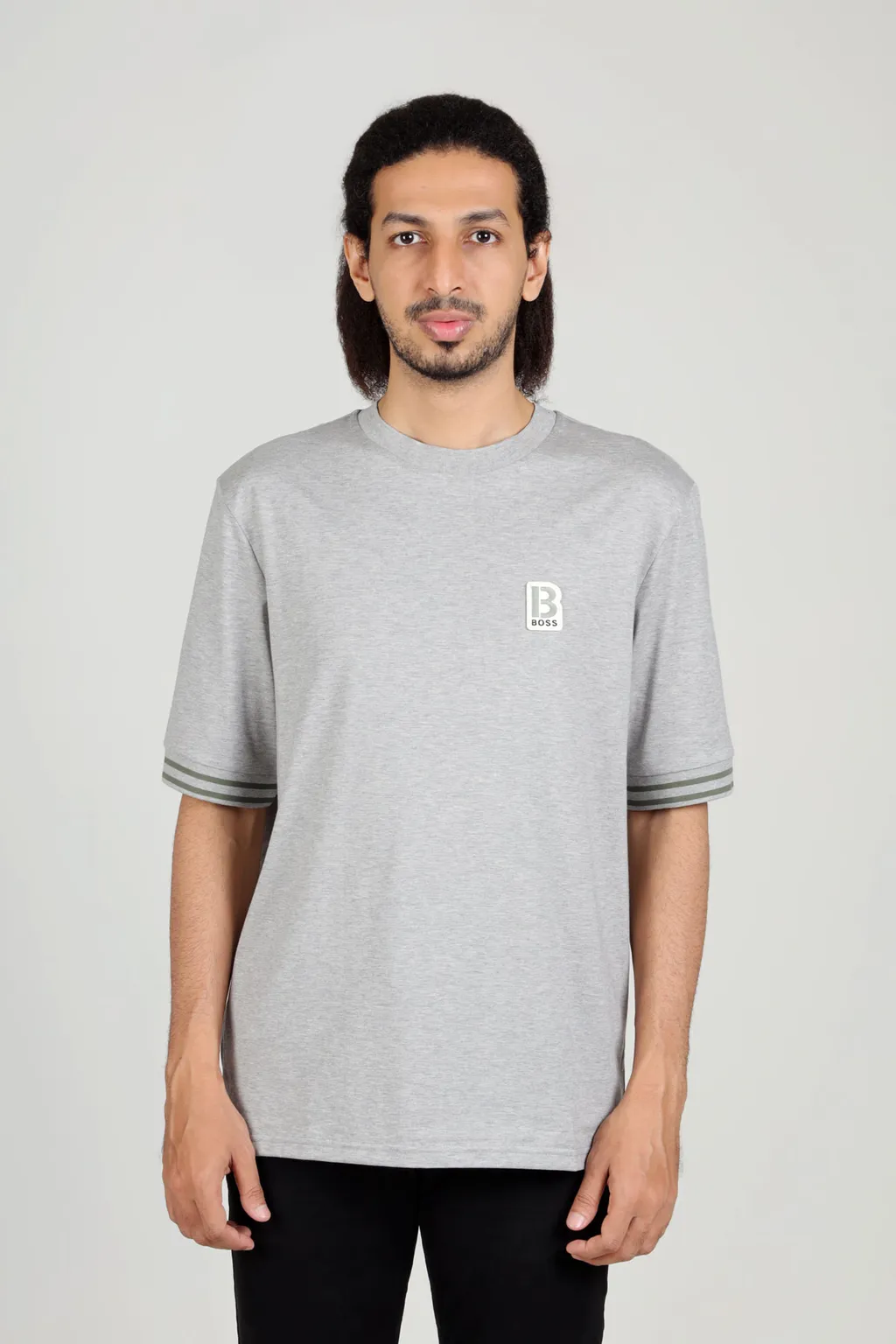 HUGO BOSS Men Temixo Confort Fit T-Shirt in Silver Melange-Cotton with Printed & Embroidered Logo 1