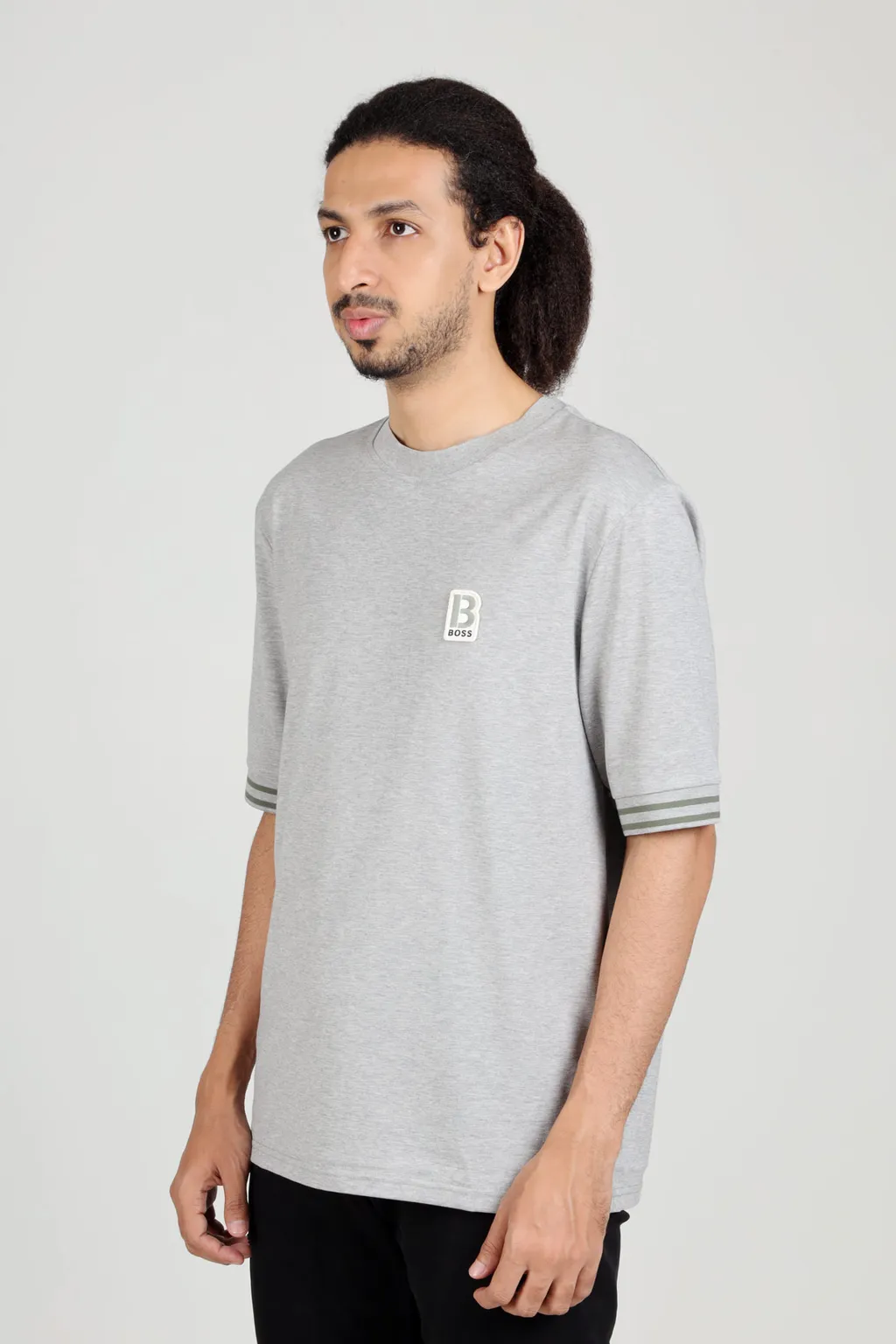 HUGO BOSS Men Temixo Confort Fit T-Shirt in Silver Melange-Cotton with Printed & Embroidered Logo 3