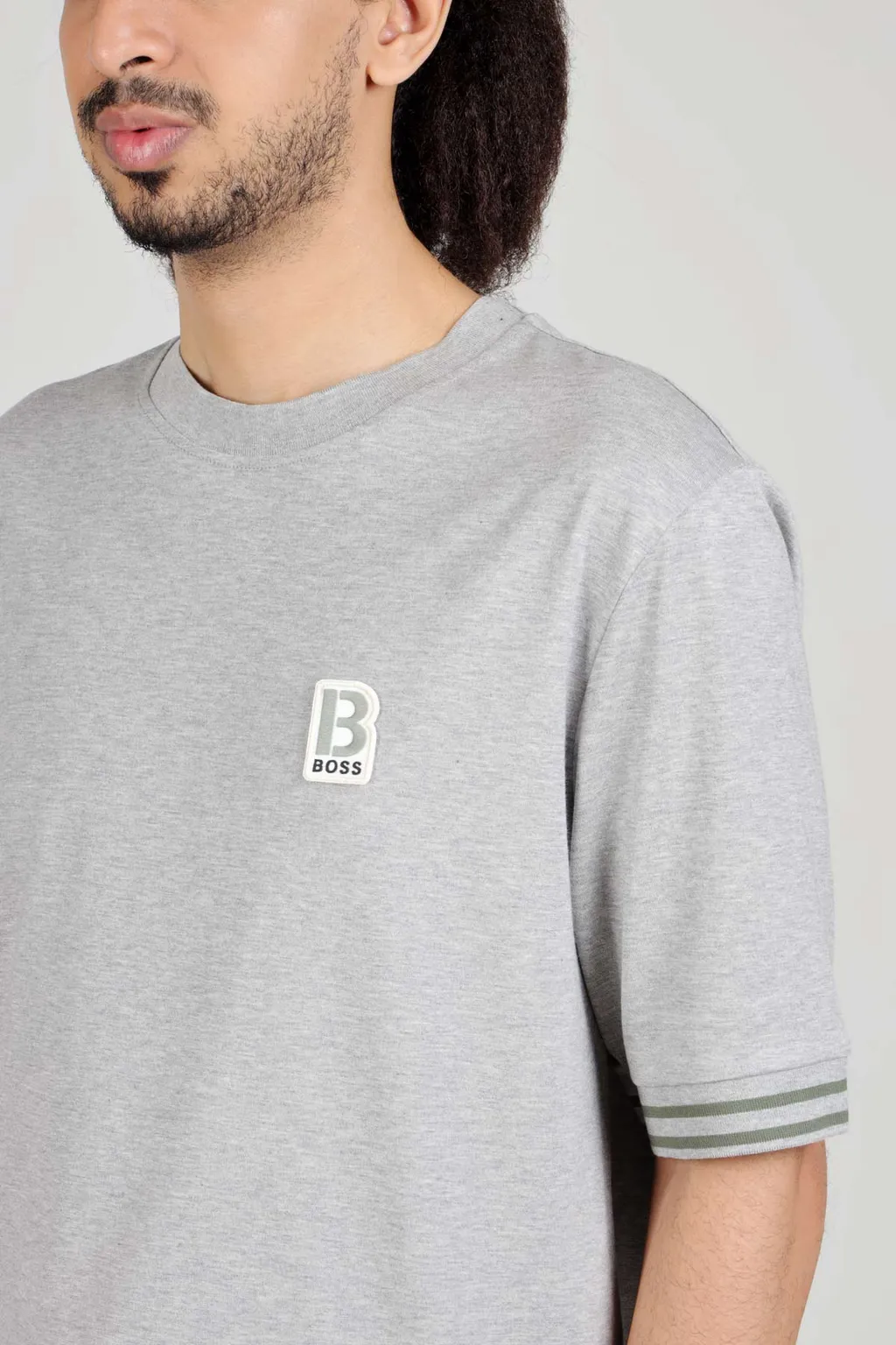 HUGO BOSS Men Temixo Confort Fit T-Shirt in Silver Melange-Cotton with Printed & Embroidered Logo 4