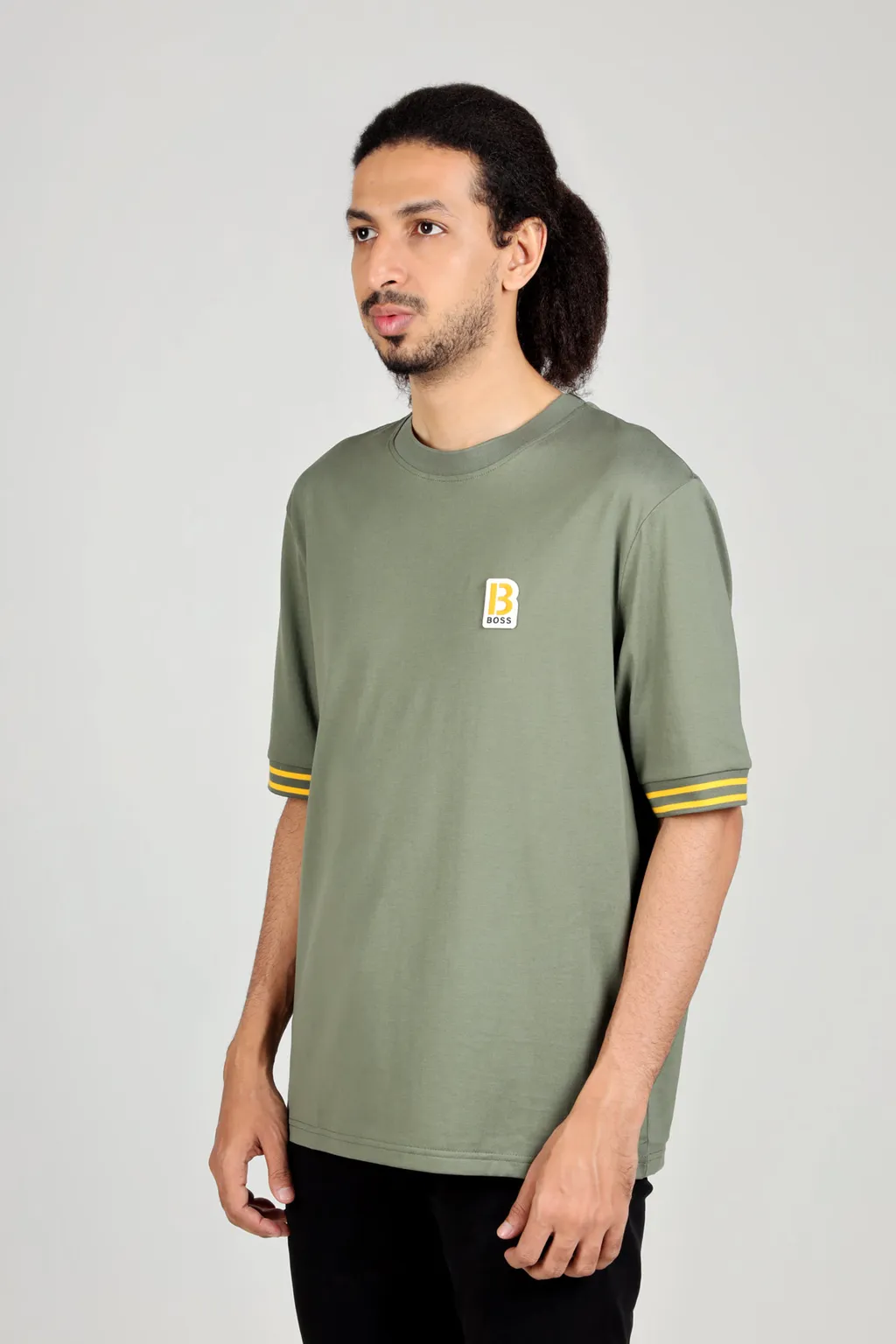 HUGO BOSS Men Temixo Confort Fit T-Shirt in Light Green Melange-Cotton with Printed & Embroidered Logo 3