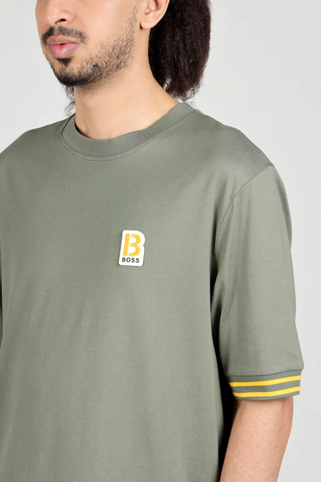 HUGO BOSS Men Temixo Confort Fit T-Shirt in Light Green Melange-Cotton with Printed & Embroidered Logo 4