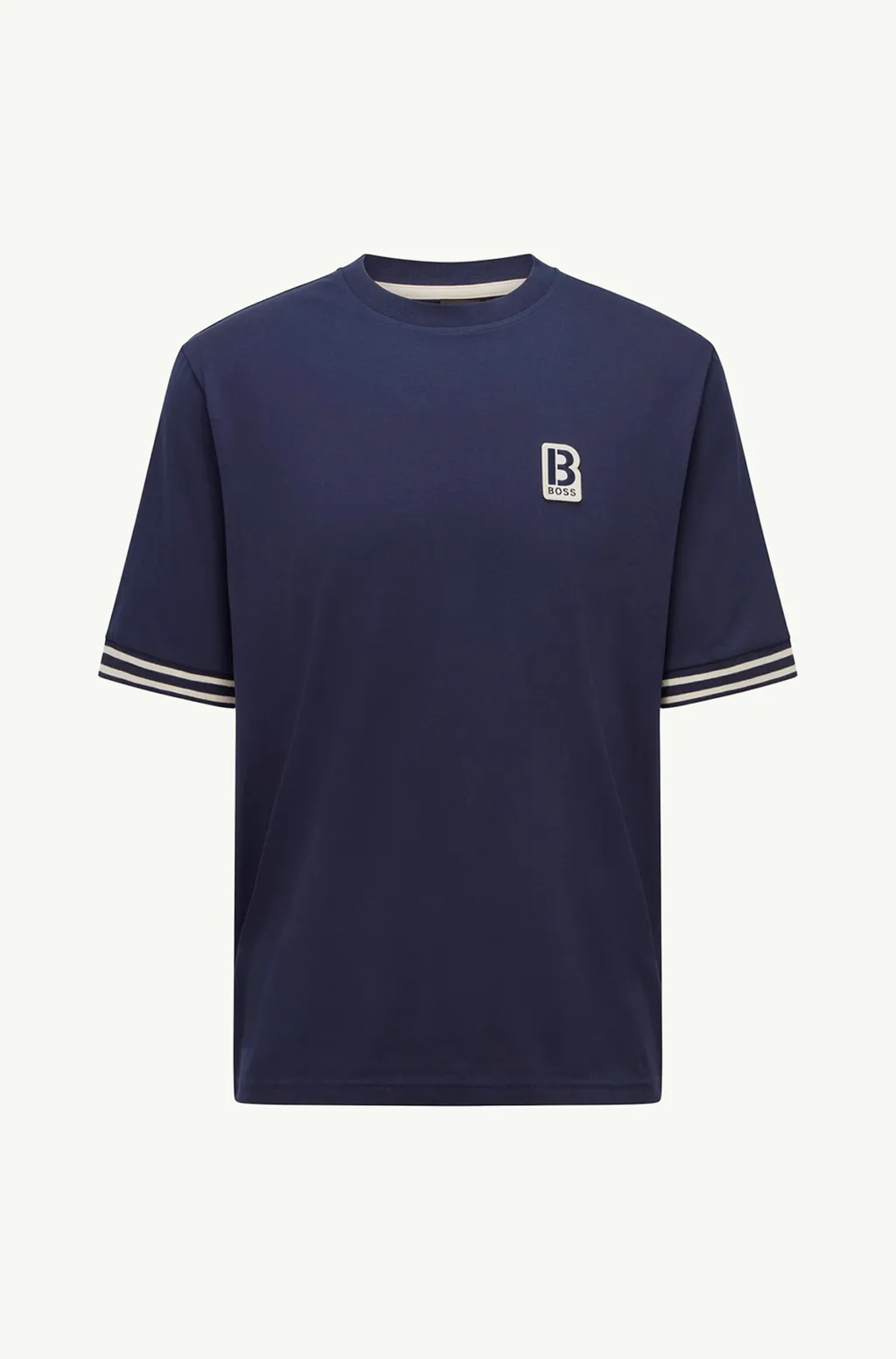 HUGO BOSS Men Temixo Confort Fit T-Shirt in Dark Blue Melange-Cotton with Printed & Embroidered Logo 0