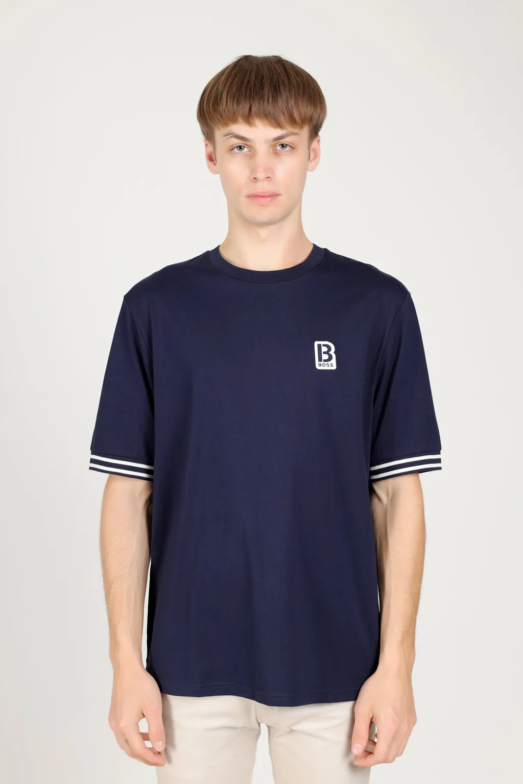 HUGO BOSS Men Temixo Confort Fit T-Shirt in Dark Blue Melange-Cotton with Printed & Embroidered Logo 1