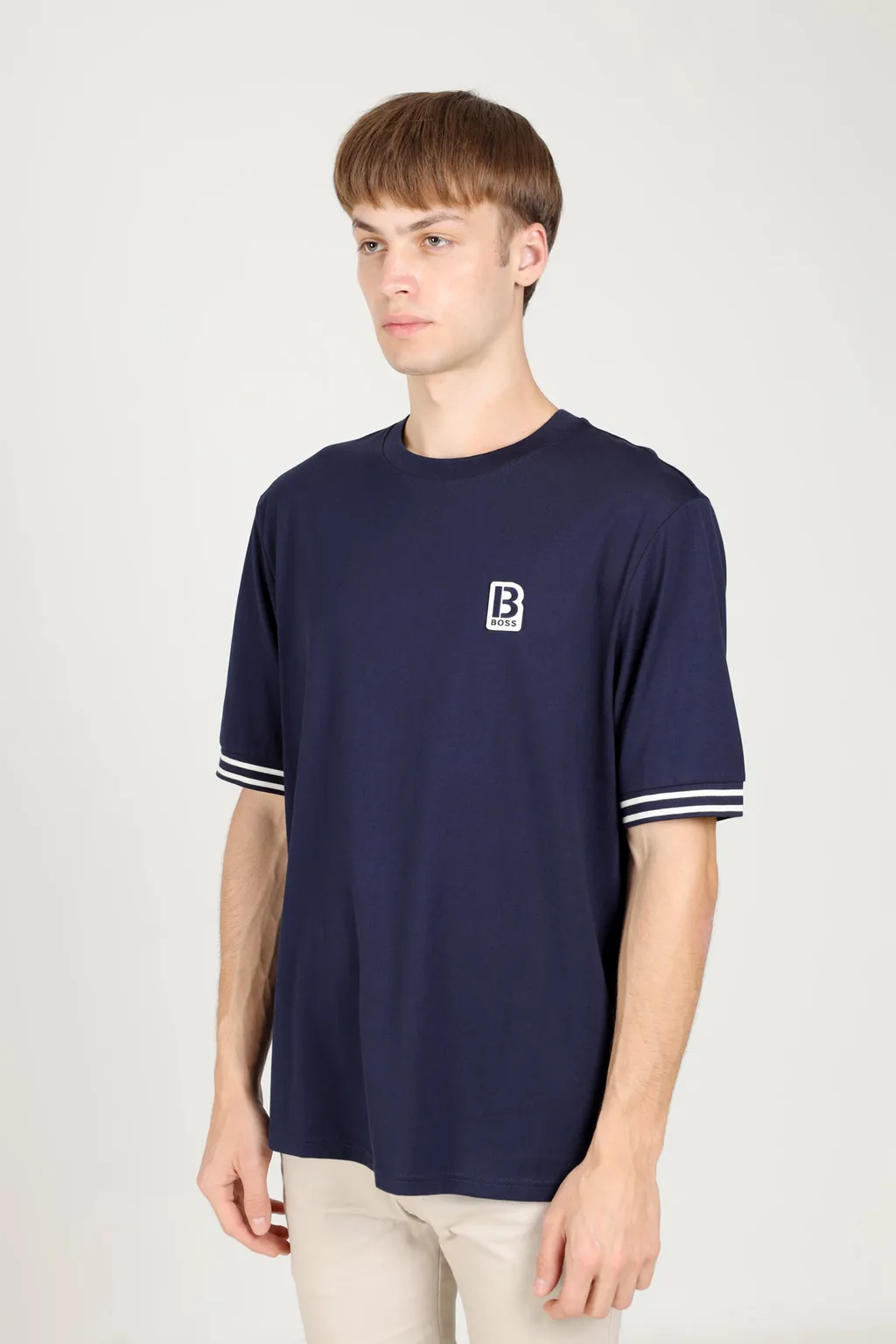 HUGO BOSS Men Temixo Confort Fit T-Shirt in Dark Blue Melange-Cotton with Printed & Embroidered Logo 3