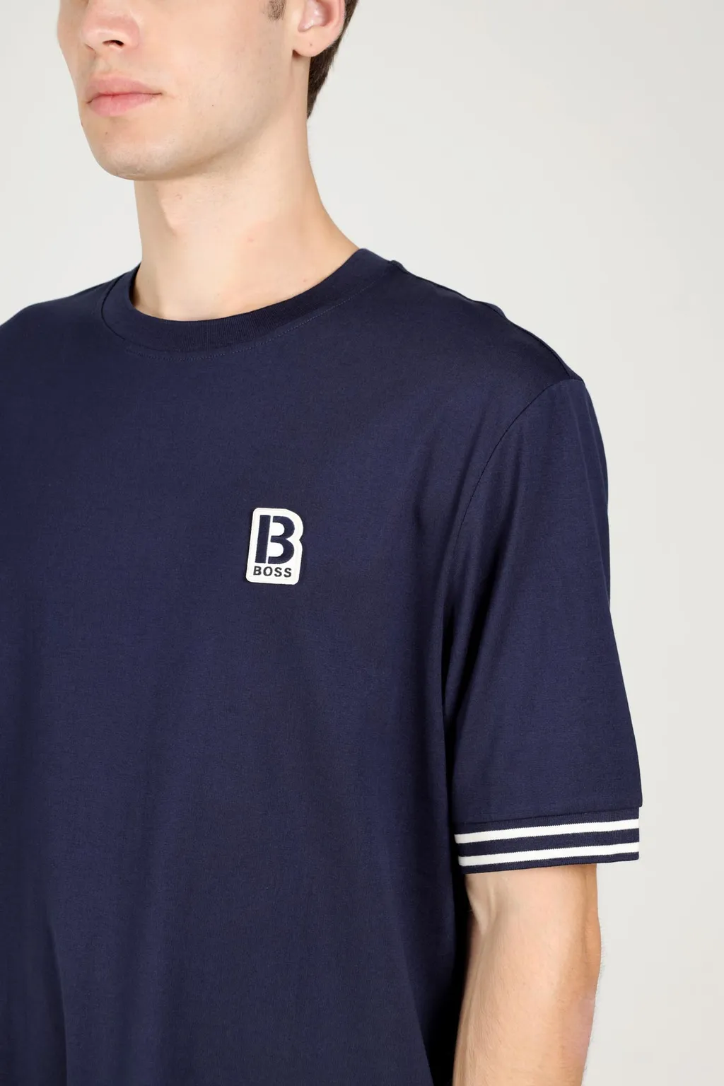HUGO BOSS Men Temixo Confort Fit T-Shirt in Dark Blue Melange-Cotton with Printed & Embroidered Logo 4