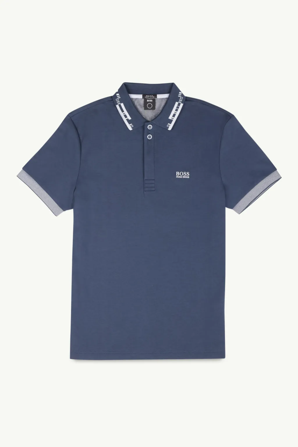 HUGO BOSS Men Regular Fit Polo Shirt in Dark Blue Cotton with Patterned Collar 0